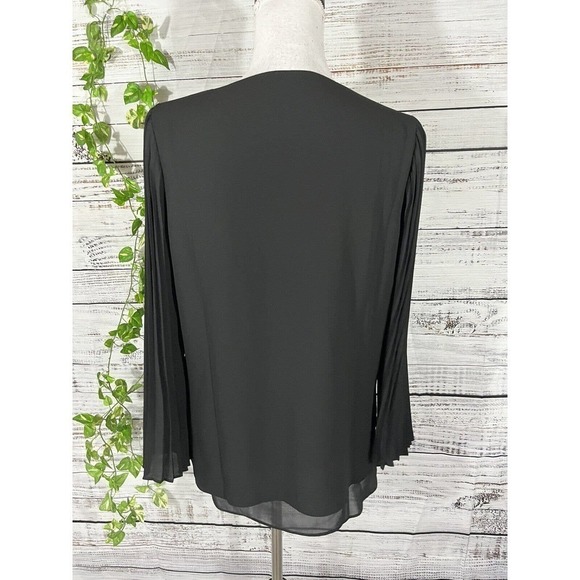 Laurie Felt Blouse Extra Small Black Sheer Pleated Sleeves Cocktail Evening Slim - Picture 12 of 13